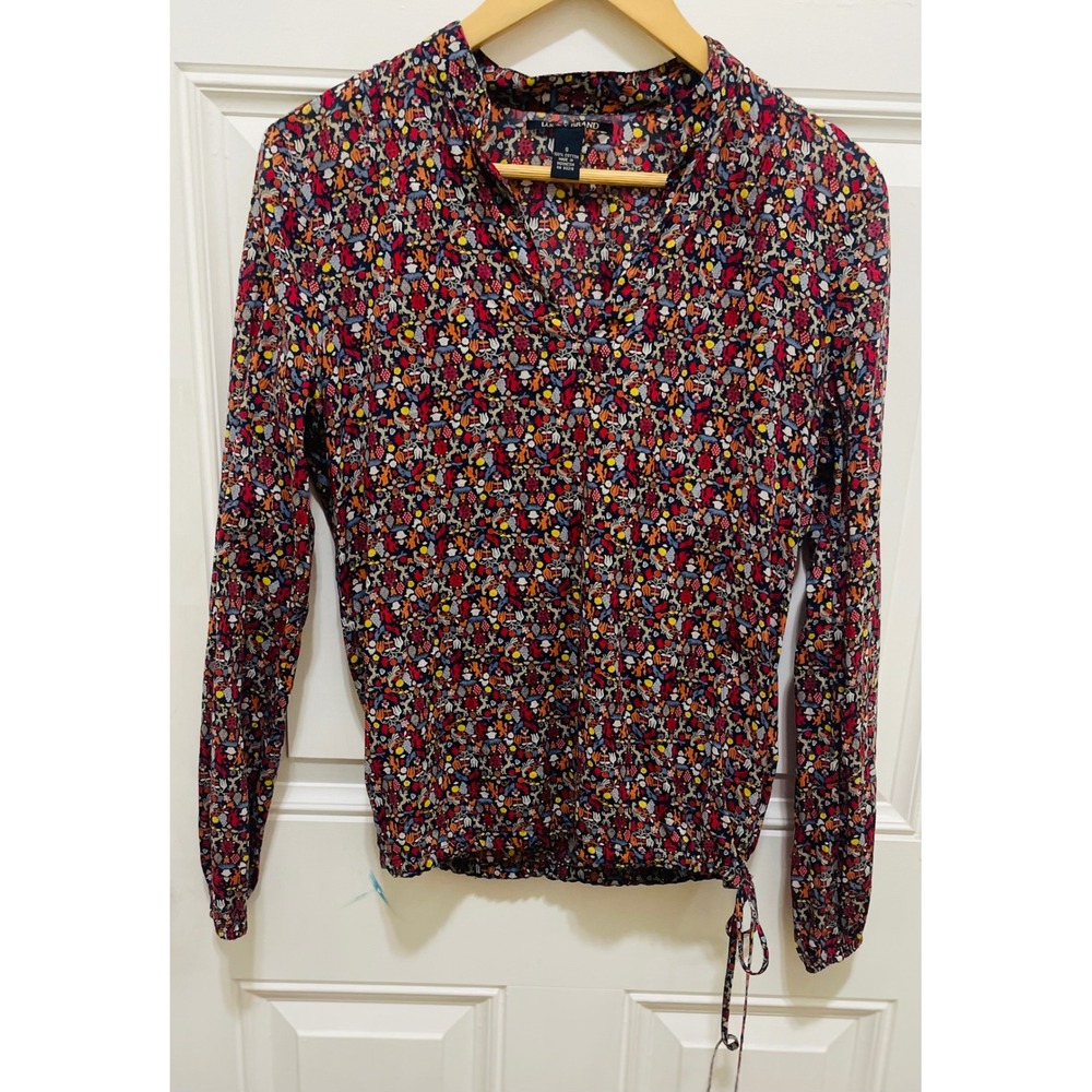 Lucky Brand‎ Floral Print Blouse Long Sleeve Tie Waist Casual Top Size S